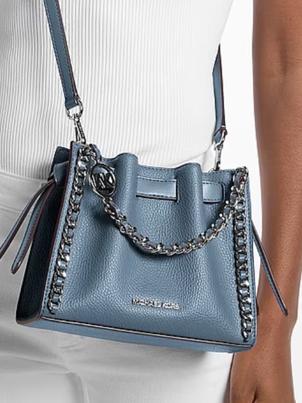 Michael Kors Mina Small Chain Convertible  Satchel Crossbody Bag Denim